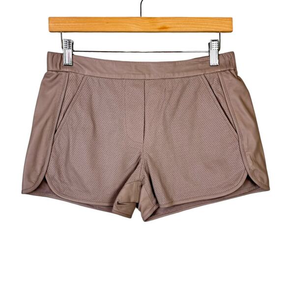 Trina Turk NWT Kristoph Taupe Brown Genuine Lamb Leather Pull On Dressy Shorts - Picture 3 of 13